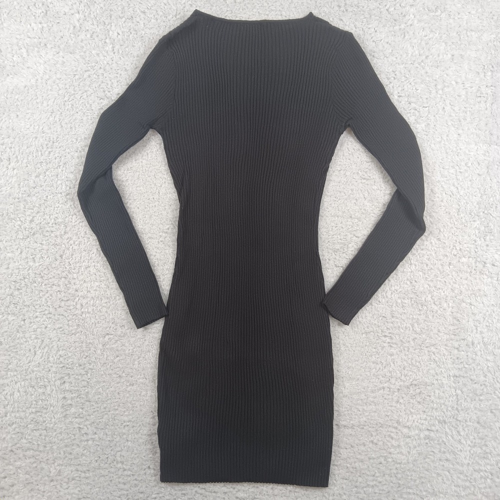 KTK Dress Womens M Black Ribbed Knit Cutout Long Sleeve Mini Bodycon BR8304 - Picture 2 of 8